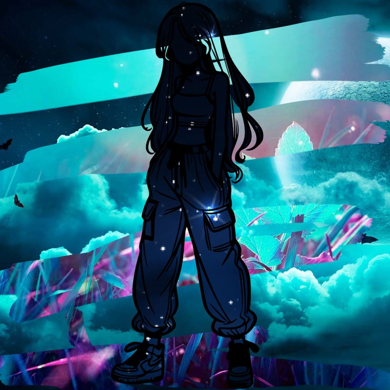 girl in baggy pants crop top and long hair