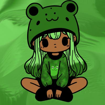 a girl wearing a frog hat and some frog socks