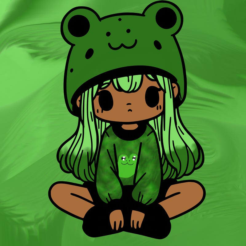 a girl wearing a frog hat and some frog socks