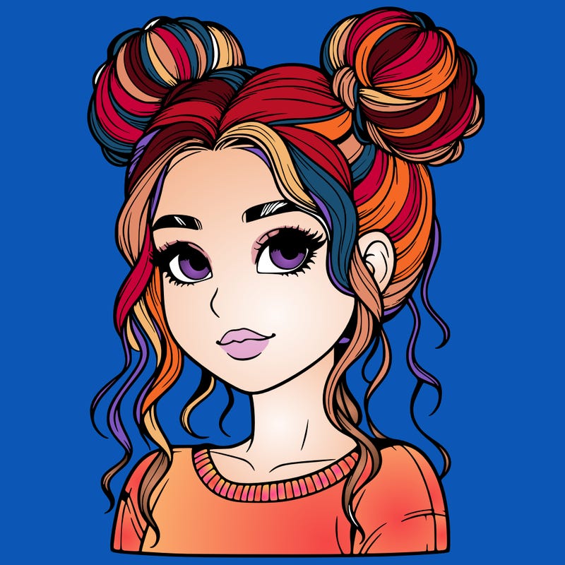realistic girl with two buns in her hair