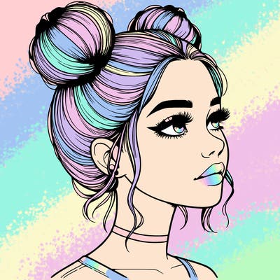 realistic girl with buns on the top of her head