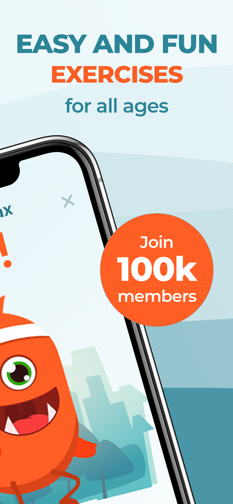 Capture d'écran de l'application de fitness Lazy Monster présentant des exercices faciles et amusants pour tous les âges.
