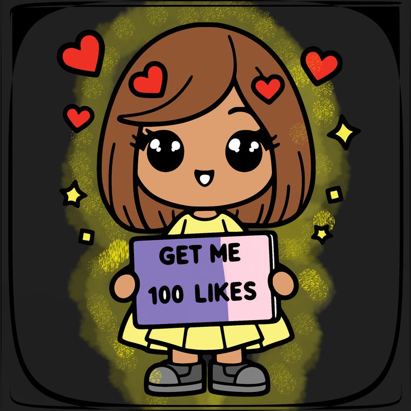 a girl with a sign that says get me 100 likes