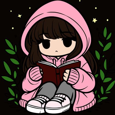 girl in oversized hoodie reading a book