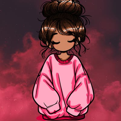 girl with baggy sweatshirt and messy bun