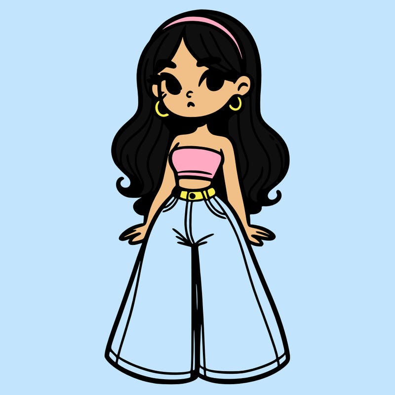 girl in crop top and bell-bottoms