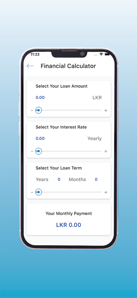 LOLC Realtime - Financial calculator interface in the LOLC Realtime app for calculating monthly loan payments