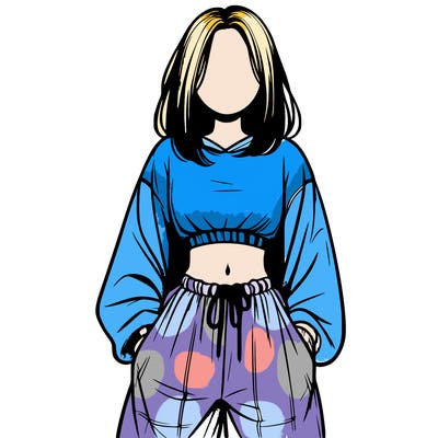 realistic girl faceless with baggy pants and a crop top