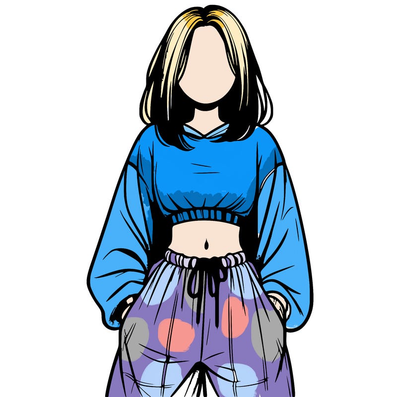 realistic girl faceless with baggy pants and a crop top