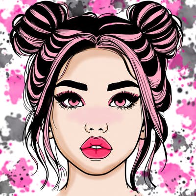 realistic girl with two buns on her hair and lips
