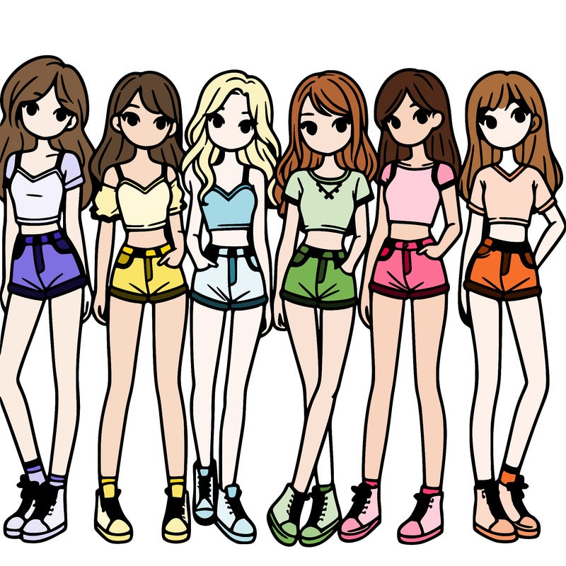 a group of girls wearing crop tops and shorts