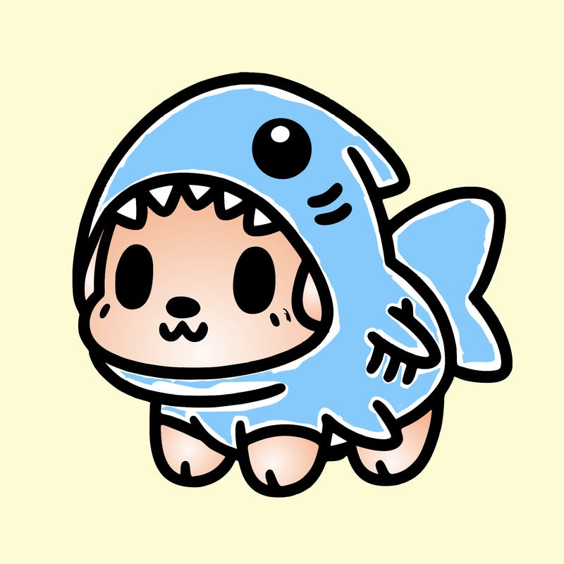 cute dog wearing a shark costume