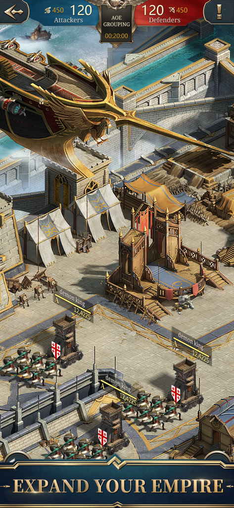 War Eternal - 「帝国を拡大せよ」というキャプションが付いた、王国包囲戦を示すWar Eternalのゲームプレイ画面