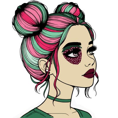 realistic girl with buns on the top of her head