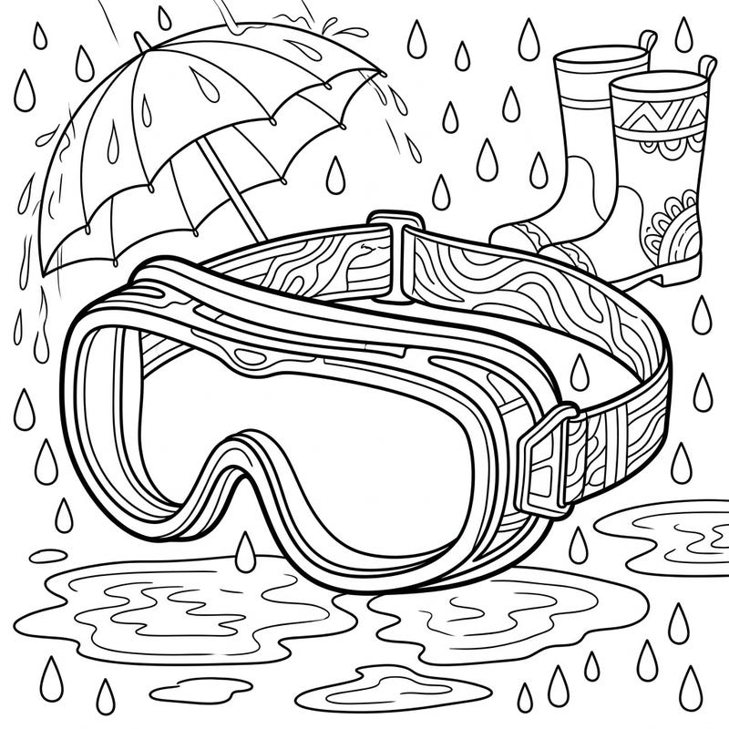 Gear up for a creative adventure with this unique Goggles and Rainy Day coloring page. It perfectly captures the essence of a drizzly day, inviting you to add vibrant hues to everyday essentials.