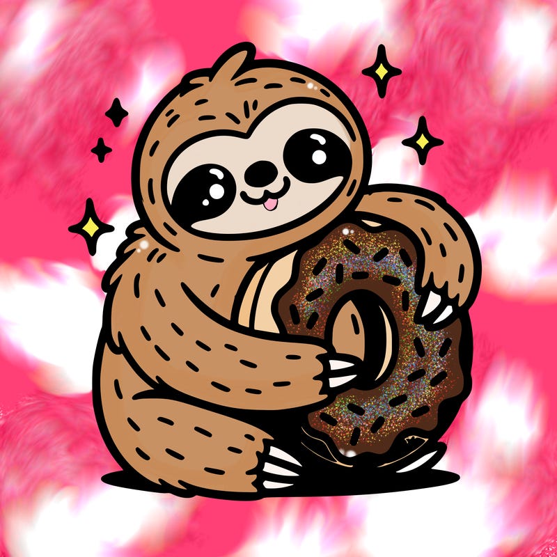 sloth cuddling a donut