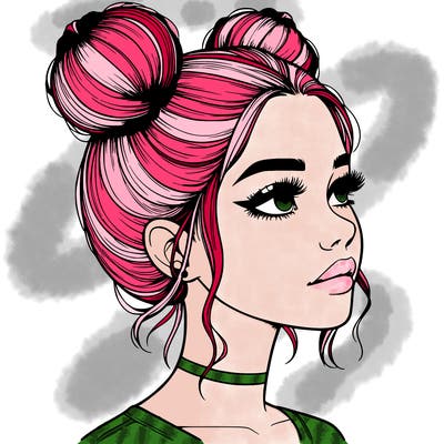 realistic girl with buns on the top of her head