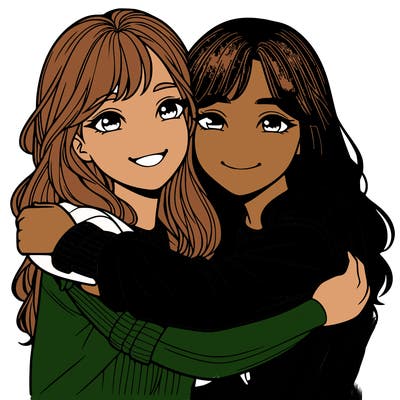 best friends hugging  realistic