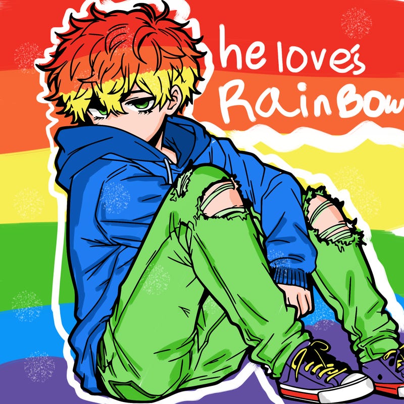 a male hoddie ripped jeans messy hair anime