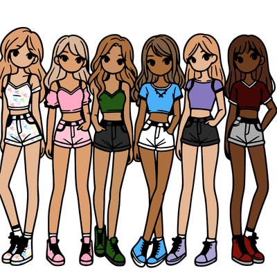 a group of girls wearing crop tops and shorts