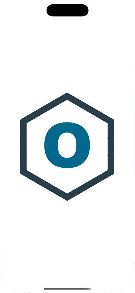 Minimalist splash screen of the Ovulation Calculator App featuring a teal O logo inside a hexagon.