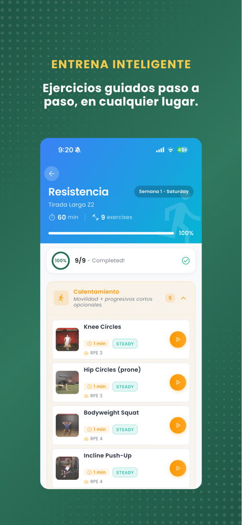 T-Mate - T-Mate mobile app interface showing a list of guided exercises for a resistance workout