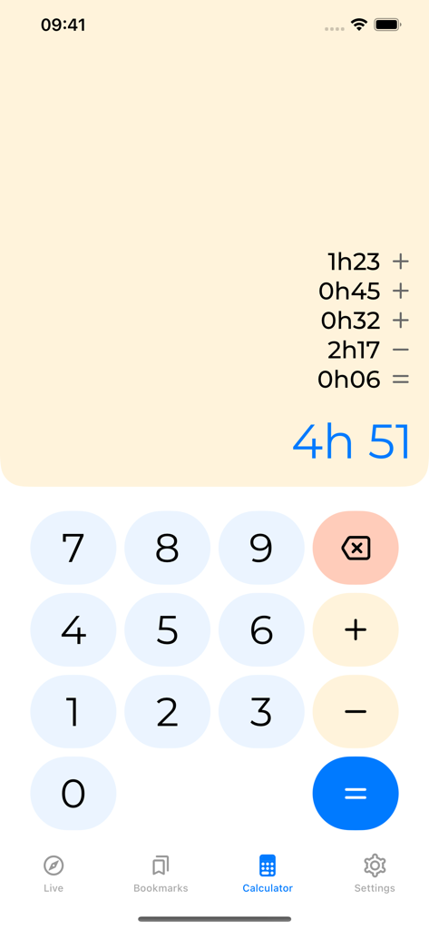 Mistral Gliders - Una calculadora especializada de aplicaciones móviles para sumar y restar duraciones de vuelo en horas y minutos