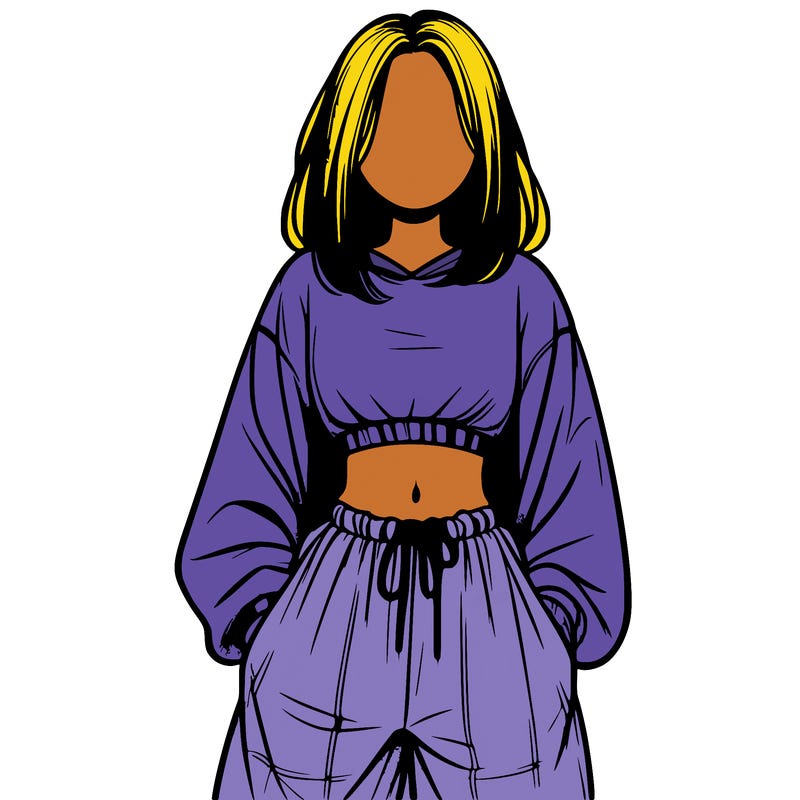 realistic girl faceless with baggy pants and a crop top