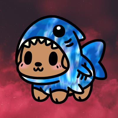 cute dog wearing a shark costume