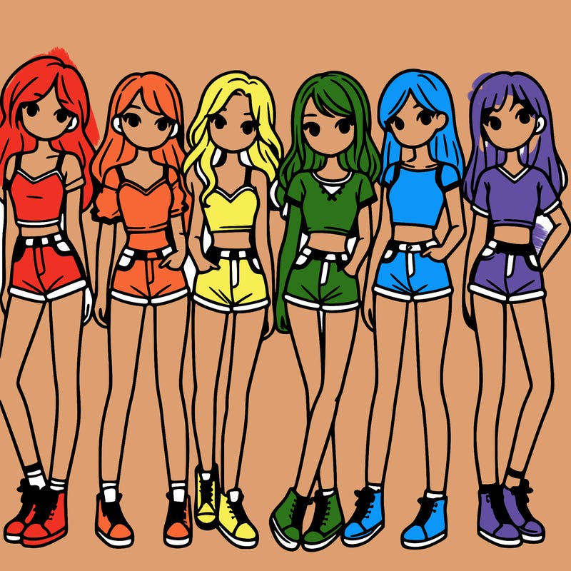 a group of girls wearing crop tops and shorts