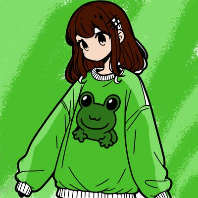 girl wearing frogging sweatshirt