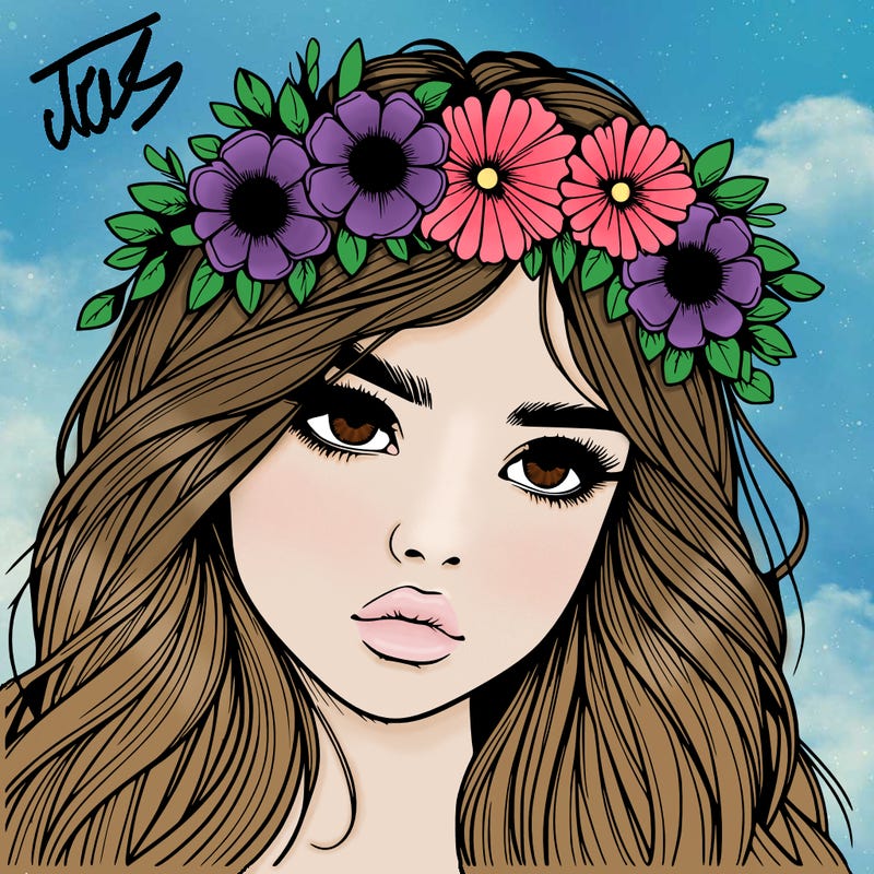 realistic girl with flowers crown