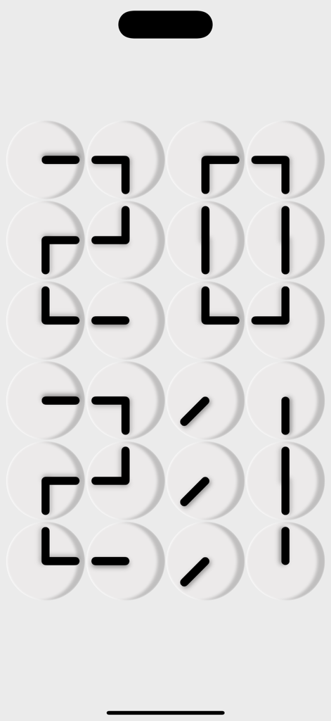 TickClock-Widget flipclock - A minimalist digital clock display on an iPhone screen featuring black geometric lines within white circular discs to form numbers