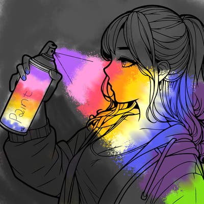 a realistic girl spray, painting