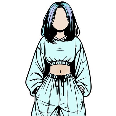 realistic girl faceless with baggy pants and a crop top