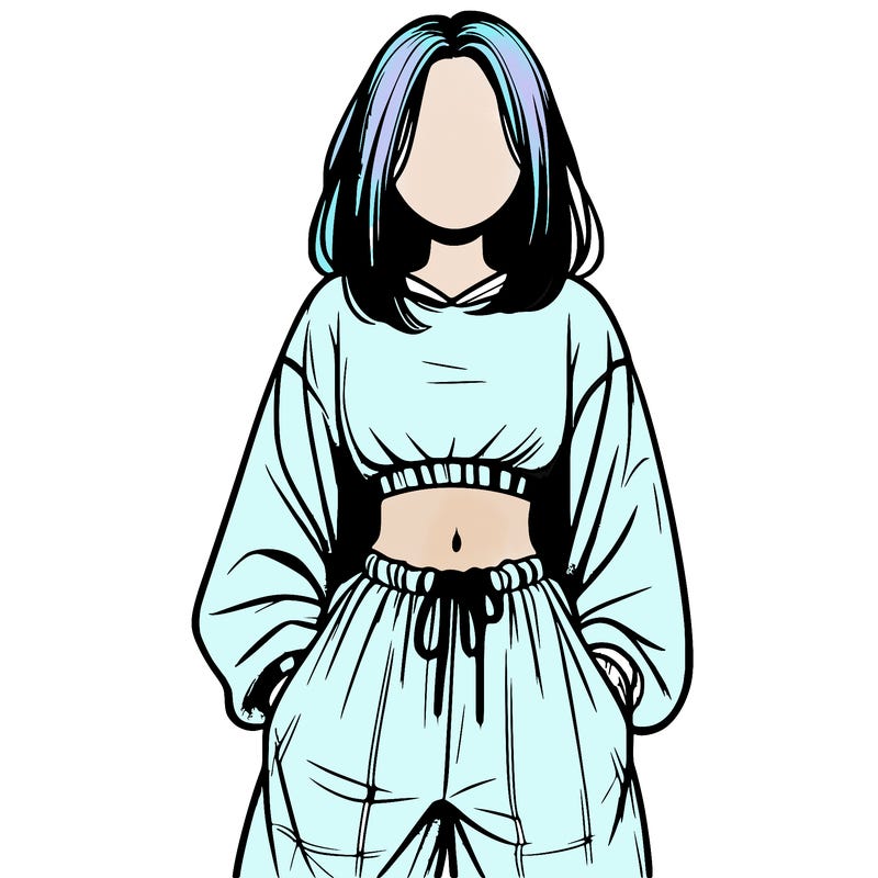 realistic girl faceless with baggy pants and a crop top