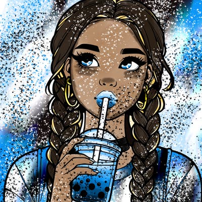 realistic girl with braided hair drinking boba