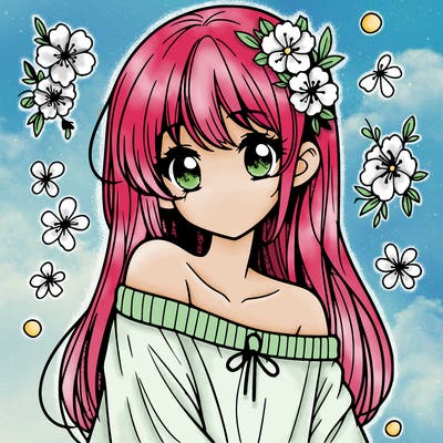 pretty anime girl with show shoulder shirt