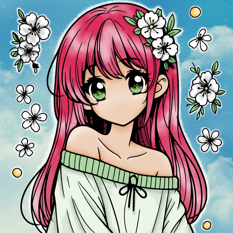 pretty anime girl with show shoulder shirt