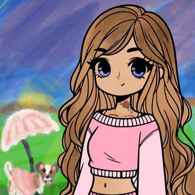 girl with long hair and a crop top with a sweater