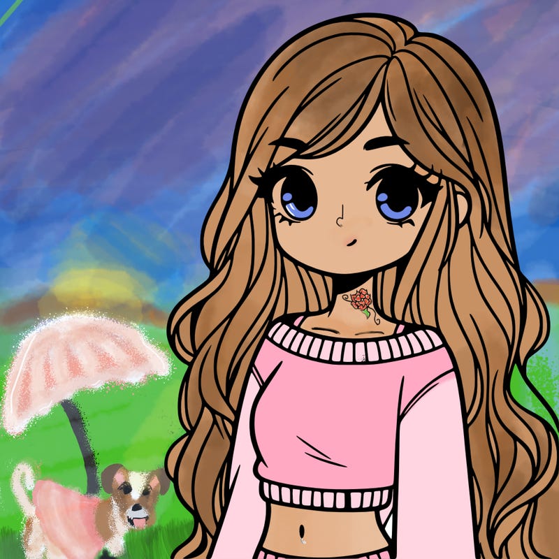 girl with long hair and a crop top with a sweater