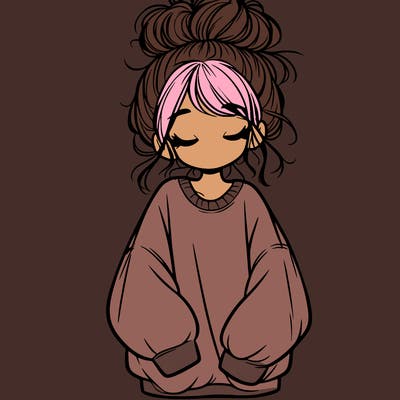 girl with baggy sweatshirt and messy bun