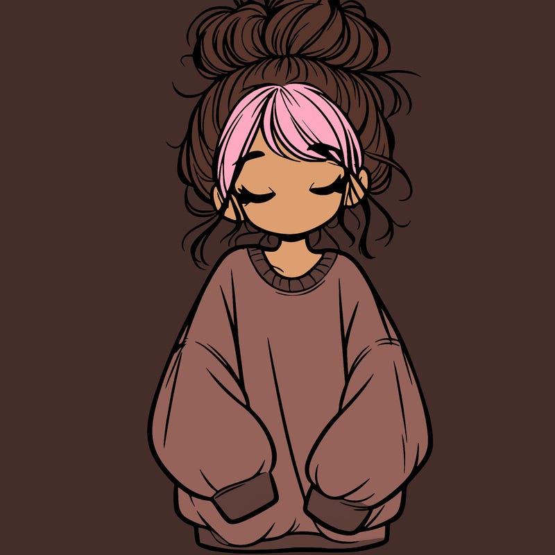 girl with baggy sweatshirt and messy bun
