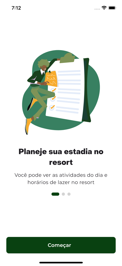Amarante Hóteis - Onboarding screen of the Amarante Hoteis app showing the feature to plan resort activities and leisure schedules