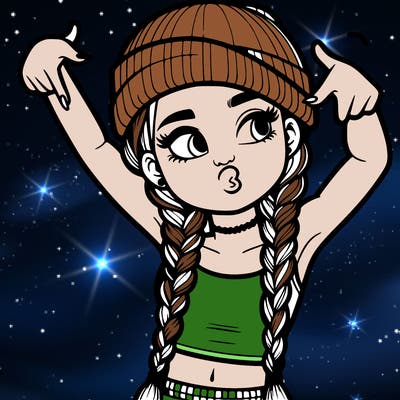 realistic teenage girl with braids and a beanie and crop top doing 🫶🏼