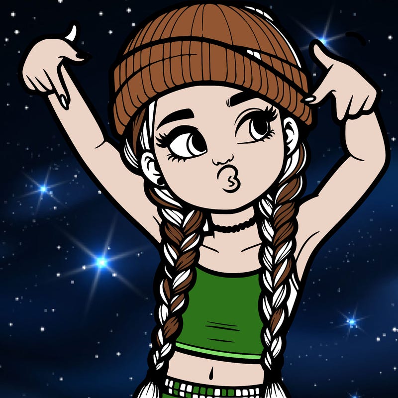 realistic teenage girl with braids and a beanie and crop top doing 🫶🏼