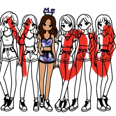 a group of girls wearing crop tops and shorts