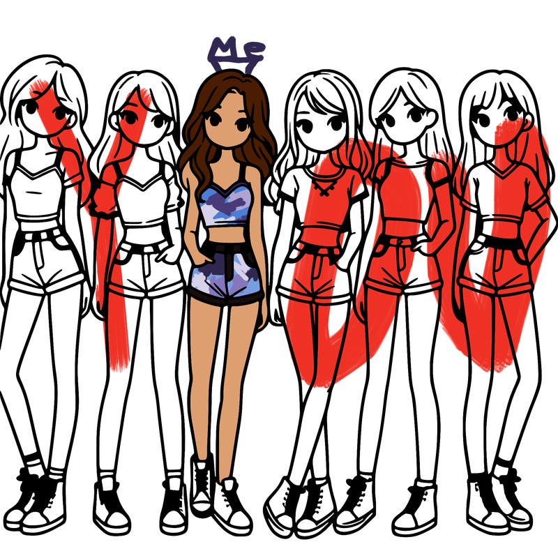 a group of girls wearing crop tops and shorts