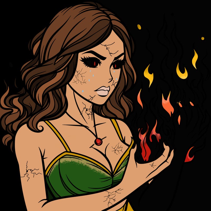a realistic woman having the power of fire