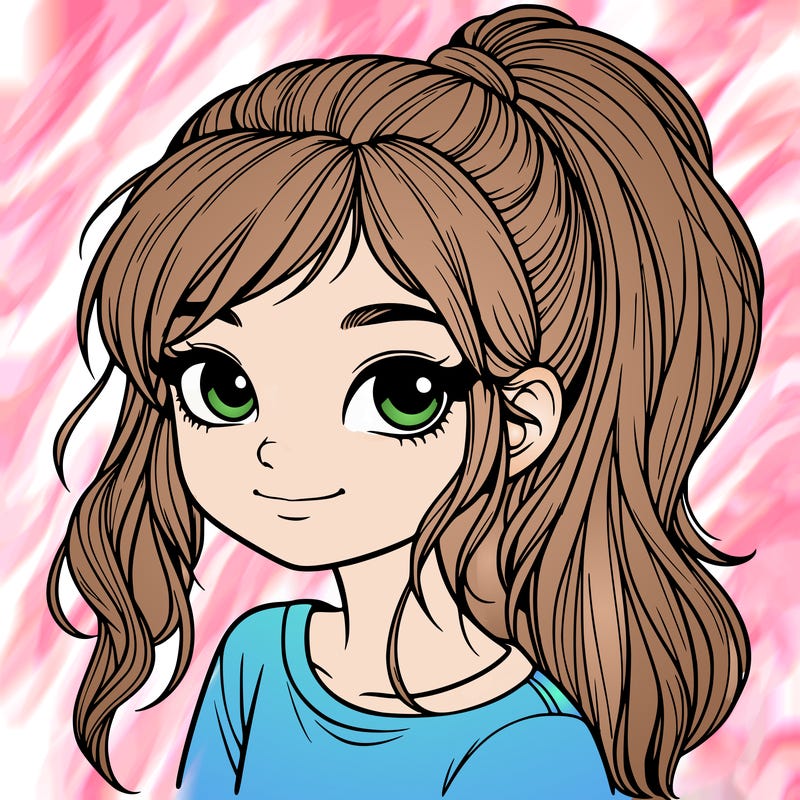 realistic girl with ponytail